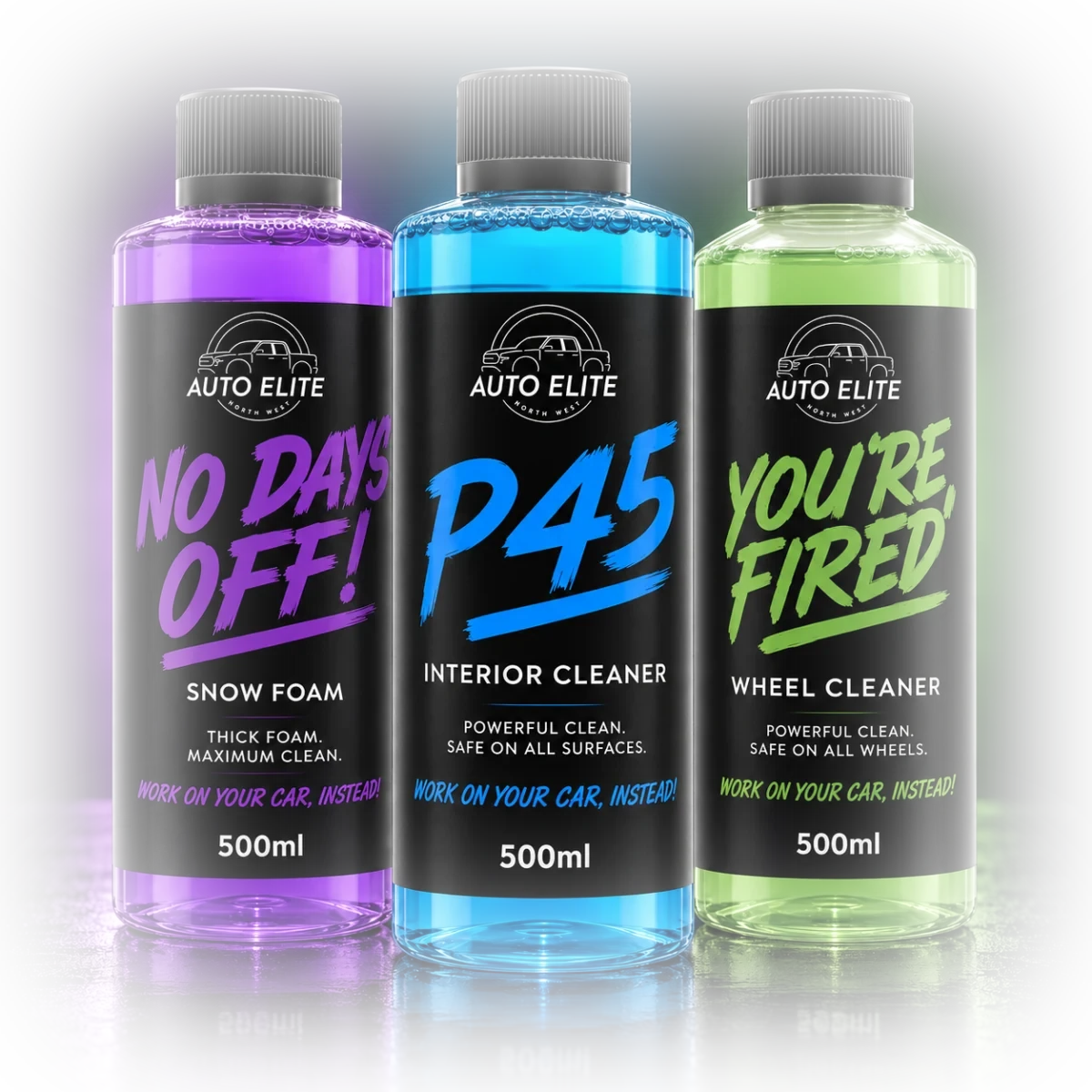 The Auto Elite range - all three 500ml bottles